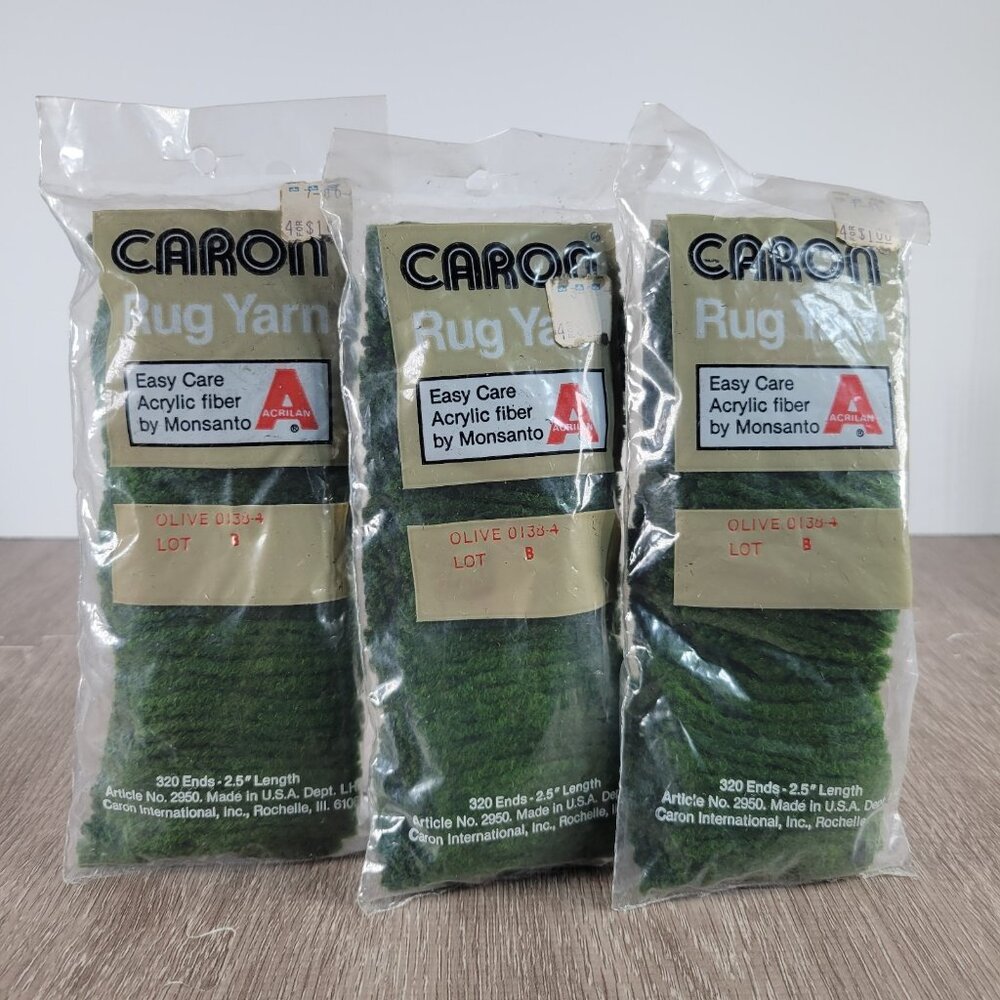 3 NEW ~ Olive #0138-4 ~ Caron Pre-Cut Acrylic Latch Hook Rug Yarn ~ Lot B ~Green